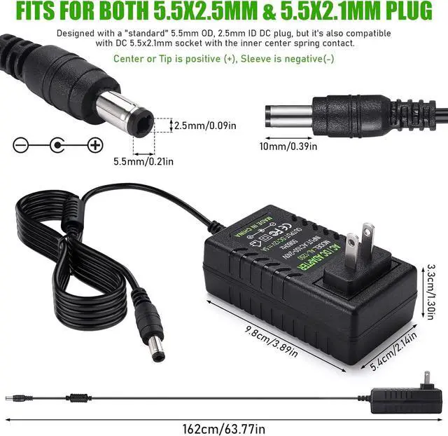 Alt view image 5 of 7 - DC AC Wall Outlet Power Supply 60W 12V/5A Adaptor 5.5x2.5mm Connector