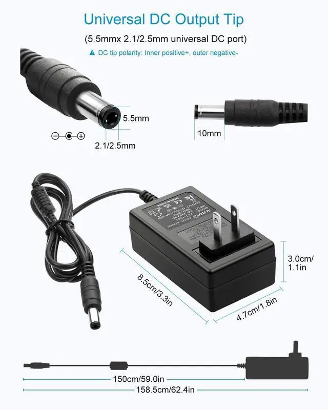 Alt view image 2 of 7 - 12V 3A Power Supply Adapter 100~240V AC to DC 12 Volt 3 Amp 36W Converter 12 vdc 3000mA 2.4A 2.5A 2.8A Available 5.5mm x 2.5mm 2.1mm for LED Strip Light CCTV Security Camera Router PC Monitor