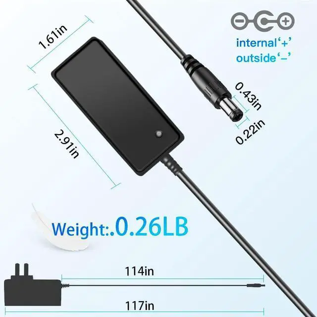 Alt view image 2 of 7 - 5V 1A Power Supply Adapter 5W AC/DC Wall Charger adaper 10ft Extension Power Cord Replacement with 5.5x2.5mm/2.1mm Plug 5 Volt 1Amp Power Adapter Transformer Cable [10ft]