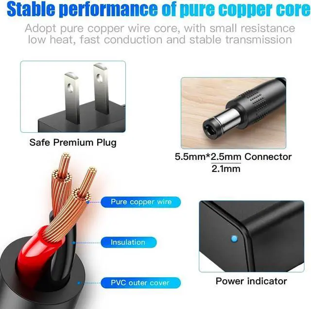 Alt view image 3 of 7 - 5V 1A Power Supply Adapter 5W AC/DC Wall Charger adaper 10ft Extension Power Cord Replacement with 5.5x2.5mm/2.1mm Plug 5 Volt 1Amp Power Adapter Transformer Cable [10ft]