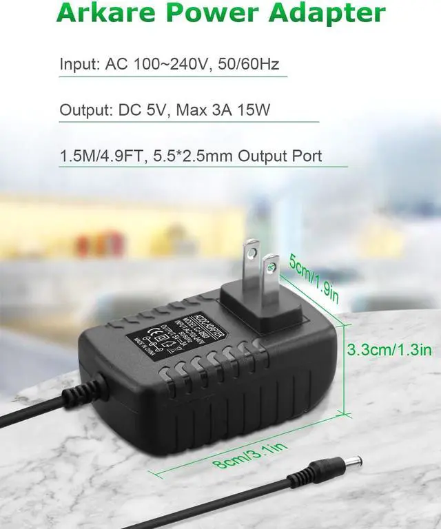 Alt view image 5 of 6 - 5V 3A Power Supply Adapter 15W AC/DC 5V Power Cord AC 100V-240V to DC 5 Volt Power Supply 3Amp 2A 1A 500mA for LED Lights Security Camera HDMI TV Box Raspberry Pi USB Type C with 8TIPS