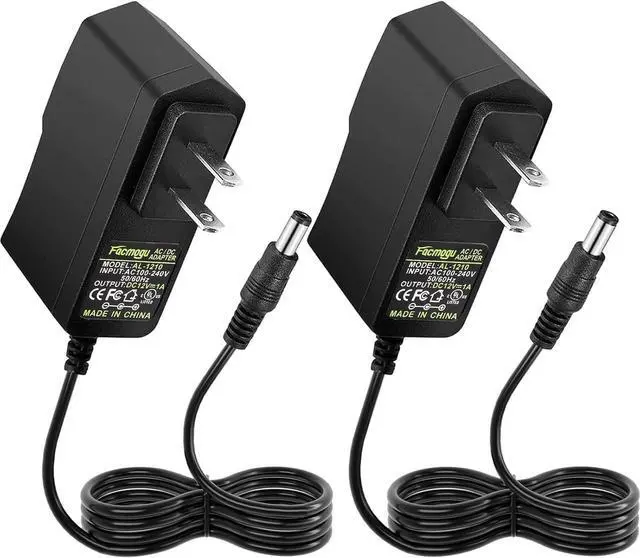 Main image of 2 Pack 12V 1A AC/DC Power Supply 100-240V AC to DC 12V 1A Power Adapter 12W 12V 1 Amp Wall Adapter 12 Volts 1000mA Regulated Switching Power Converter with 5.5x2.5mm & 5.5x2.1mm DC Plug