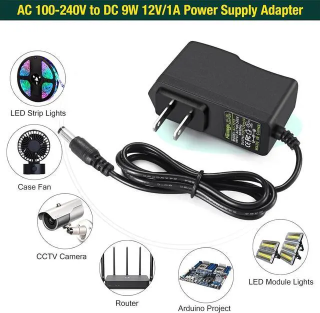 Alt view image 5 of 7 - 2 Pack 12V 1A AC/DC Power Supply 100-240V AC to DC 12V 1A Power Adapter 12W 12V 1 Amp Wall Adapter 12 Volts 1000mA Regulated Switching Power Converter with 5.5x2.5mm & 5.5x2.1mm DC Plug