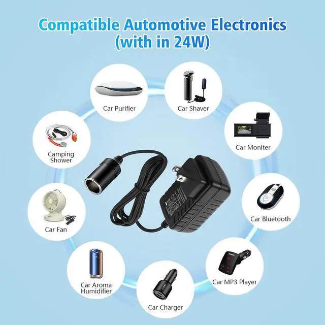 Alt view image 2 of 7 - AC to DC Converter 2A 24W Car Cigarette Lighter Adapter - AC/DC 110v-240v to 12v Power Adapter for Vehicles Compatible with Car MP3 Players humidifiers Car Bluetooth Car Purifier and More