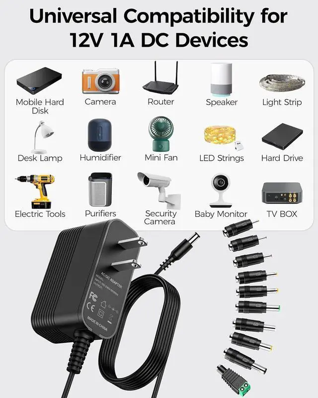 Alt view image 2 of 7 - 12V Power Supply AC Adapter 12 Volt Charger Universal Power Adapter for DC in 12V Power Cord with 10 Interchangeable Jacks for 1000mA 900mA 800mA 700mA 600mA 500mA 400mA 300mA 200mA 100mA Electronic