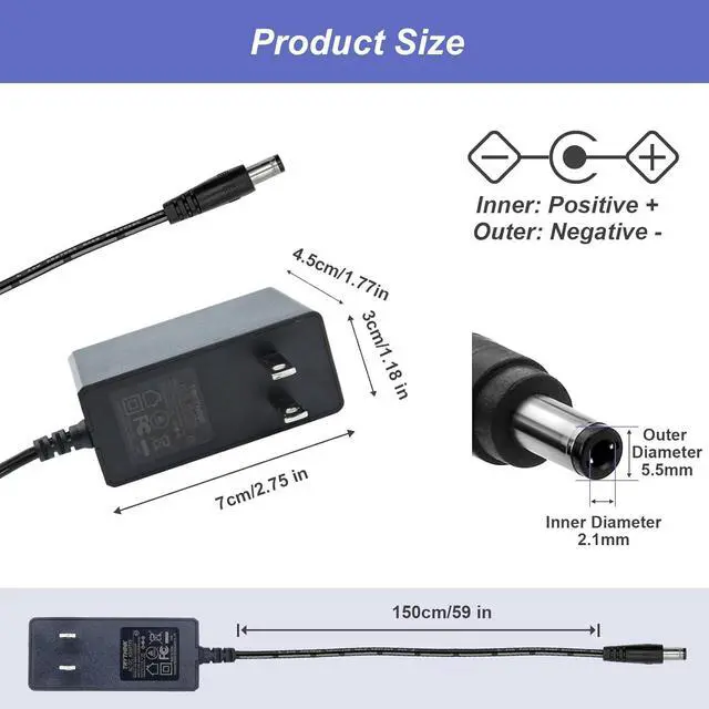 Alt view image 5 of 7 - 12V Power Supply 12V 2A 24W Universal AC to DC Power Supply Adapter with 5.5mm x 2.1mm Tip and 9 Interchangeable Jacks Plug for LED Strip Lights CCTV Cameras Routers Speakers and More 1 Pack