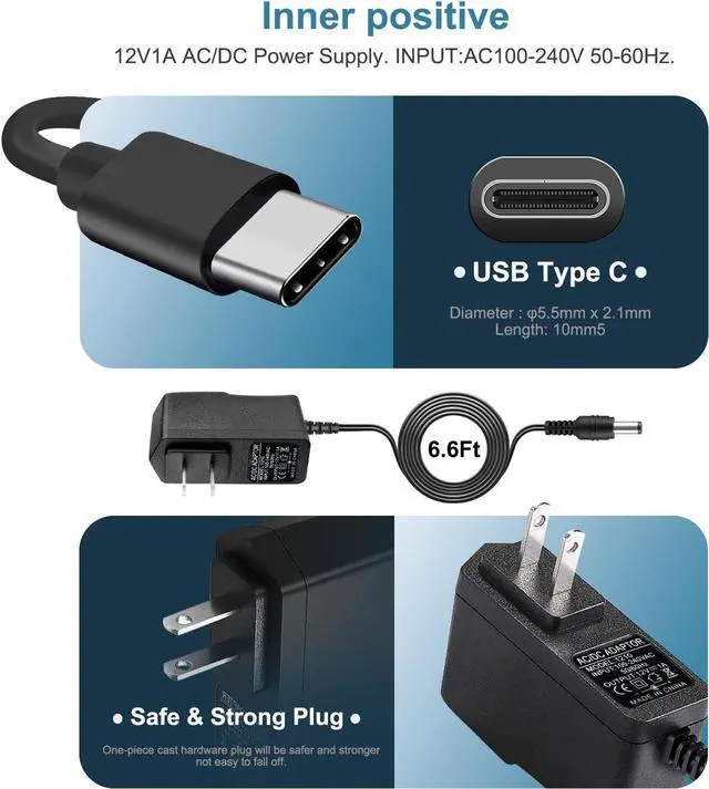 Alt view image 2 of 5 - 12V AC/DC Adapter USB-C Power Cord Compatible for AVAPOW A58 A68 A28 A08 A18 4000A 6000A 2000A 3000A Car Jump Starter Power Supply