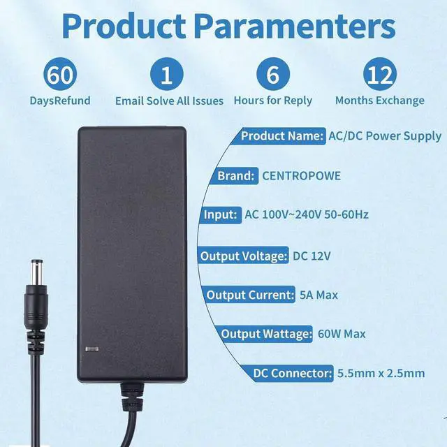 Alt view image 2 of 7 - 12V 5A Power Supply Adapter AC 100-240V to DC 12V Transformer for CCTV Security Surveillance Cameras Router LED Strip Light with Female Plug Connector Terminal UL-Listed by