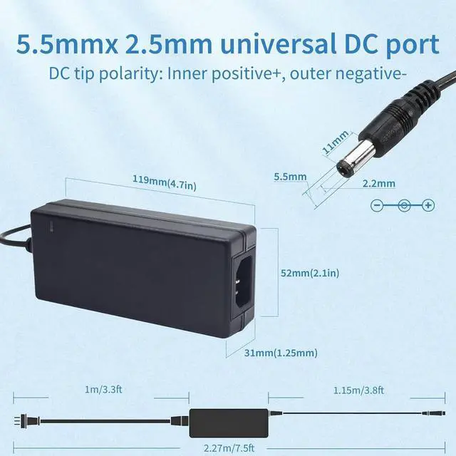 Alt view image 3 of 7 - 12V 5A Power Supply Adapter AC 100-240V to DC 12V Transformer for CCTV Security Surveillance Cameras Router LED Strip Light with Female Plug Connector Terminal UL-Listed by