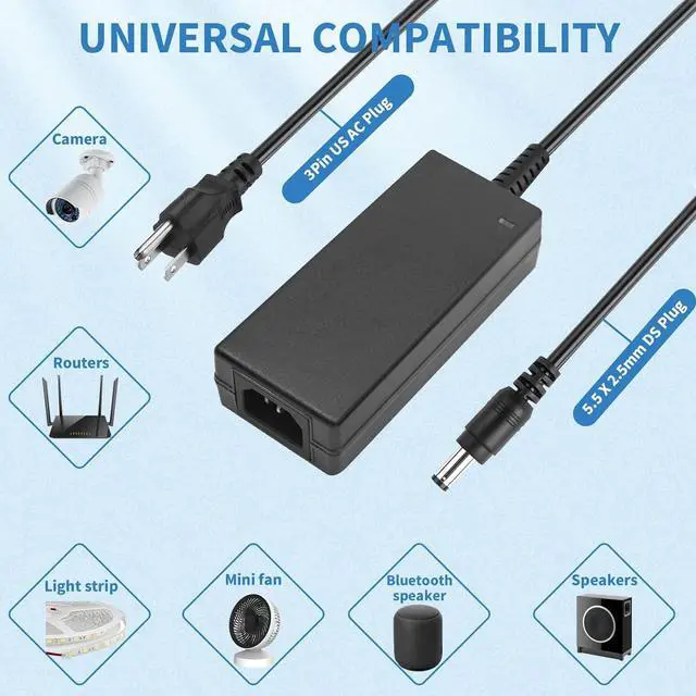 Alt view image 4 of 7 - 12V 5A Power Supply Adapter AC 100-240V to DC 12V Transformer for CCTV Security Surveillance Cameras Router LED Strip Light with Female Plug Connector Terminal UL-Listed by