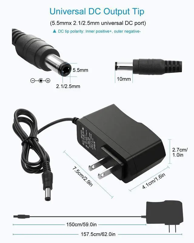Alt view image 2 of 7 - 5V 2A Power Supply Adapter Charger 5 Volt 10W AC 100-240V 50-60Hz Replacement Power Cord 2000mA 1500mA 1A with 8 Tips for Security Camera Baby Monitor Digital Photo Frame TV Box LED Light