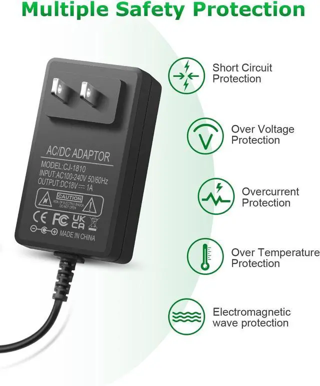 Alt view image 4 of 6 - 18V 1A 18W DC Power Supply Adapter AC/DC Charger AC 100V-240V to DC 18 Volt 1000mA 500mA 100mA Replacement Power Cord for Camera Desk Lamp BT Speaker Router TV Box USB Type C with 8TIPS 6.56FT