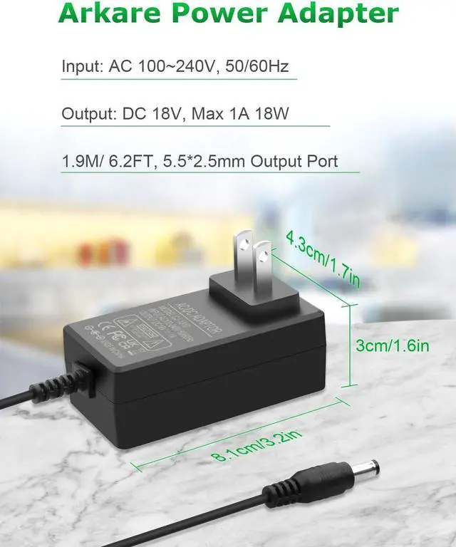 Alt view image 5 of 6 - 18V 1A 18W DC Power Supply Adapter AC/DC Charger AC 100V-240V to DC 18 Volt 1000mA 500mA 100mA Replacement Power Cord for Camera Desk Lamp BT Speaker Router TV Box USB Type C with 8TIPS 6.56FT
