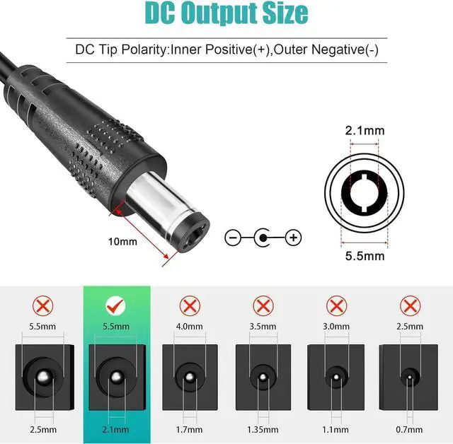 Alt view image 3 of 7 - 12V 2A Power Supply Adapter UL-Listed 120V AC to 12V DC Adapter Transformer 12 Volt 2 Amp 24W Wall Charger for LED Strip Lights Security Camera 5.5x2.1mm US Plug (5 Pack)