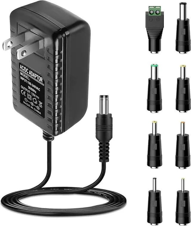 Alt view image 6 of 6 - 12V 2A 1A Power Supply AC Adapter with 8 Tips Regulated 12 Volts 2000mA Replacement Charger Cord Cable for LED Strip Light CCTV Camera BT Speaker GPS Webcam Router DC 12V Converter (6ft)