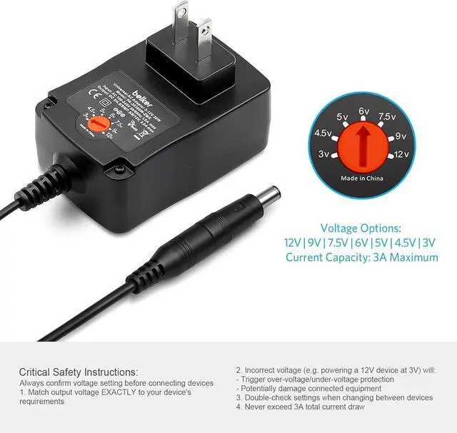 Alt view image 5 of 7 - 36W Universal 3V 4.5V 5V 6V 7.5V 9V 12V AC DC Adapter Power Supply for LCD LED Light Strip Router HUB Speaker Smart Phone TV Box 1A 1.5A 2A 2.5A 3A 3000mA Amp Max.