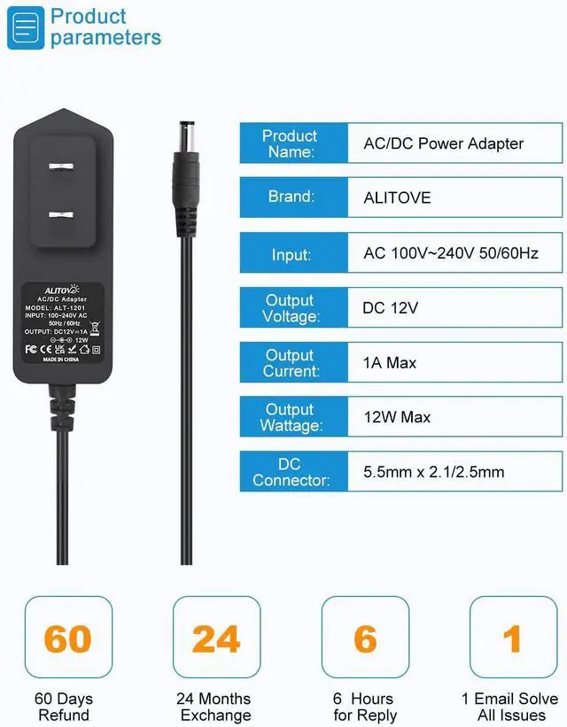 Alt view image 3 of 7 - DC 12V 1A Power Supply 1000mA 12W AC/DC Adapter 100~240V AC to DC 12 Volt 1 Amp 0.6A Converter with 5.5 x 2.5mm 2.1mm Plug for LED Strip Light CCTV Security Camera DVR NVR Surveillance System