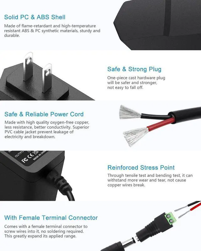 Alt view image 4 of 7 - DC 12V 1A Power Supply 1000mA 12W AC/DC Adapter 100~240V AC to DC 12 Volt 1 Amp 0.6A Converter with 5.5 x 2.5mm 2.1mm Plug for LED Strip Light CCTV Security Camera DVR NVR Surveillance System
