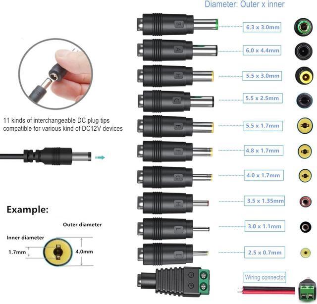 Alt view image 2 of 7 - DC12V Power Supply 1A 12V AC Adapter with 11 Changeable DC Plug Tips AC100-240V to DC12V 1000mA 800mA 600mA 500mA 400mA 200mA 100mA Charger Replacement 6FT