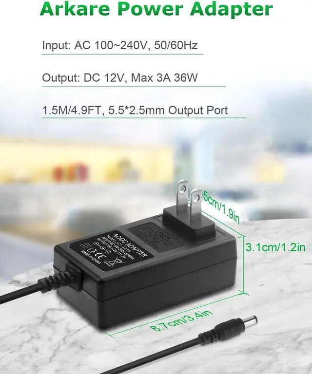 Alt view image 5 of 6 - 12V 3A Power Supply Adapter 36W ac/dc Charger AC 100V-240V to DC 12Volt 3amp Power Cord 12V 2.5A 2A 1.5A 1A 800mA 500mA for Security Camera BT Speaker GPS Webcam Microphone Receiver with 10TIPS