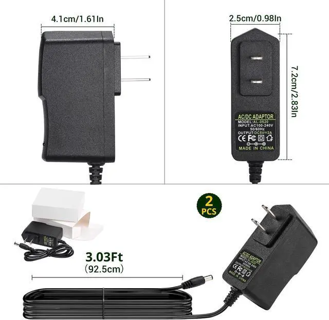 Alt view image 7 of 7 - 2PCS DC 5V 2A 10W Power Adapter AC 100-240V to DC 5V 2A AC Wall Power Adapte 5.5 x 2.5mm DC Jack Also Compatible with 5.5x2.1mm Socket Power Supply Wall Charger for CCTV Cameras & LED Lights