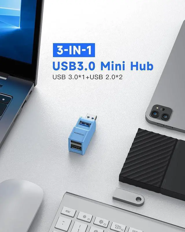 Alt view image 2 of 7 - 3 Ports USB 3.0 Adapter USB Hub with 1 USB 3.0 and 2 USB 2.0 Port Portable USB Port Splitter for Keyborad Mobile Hard Disk U Disk Camera Mouse etc (Blue)