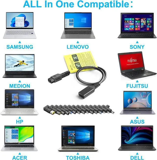 Alt view image 6 of 7 - USB C to DC Adapter 15PCS DC Cable Kit Universal Laptop Charger Fit 20V PD Charger 100W 90W 65W 45W to Charge 19V~20V  HP Gateway     Laptops Speaker TV Monitor Soundbar