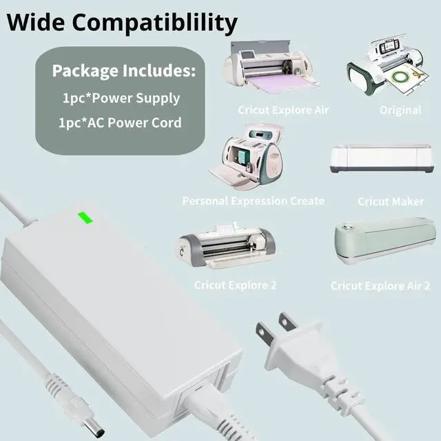 Alt view image 2 of 6 - Replacement for Cricut Explore Air 2 Power Cord 18V White AC DC Power Adapter Compatible with Cricut Explore Air 2/Maker/Expression 2/Explore/Explore Air/Explore One
