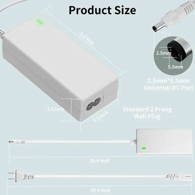 Alt view image 4 of 6 - Replacement for Cricut Explore Air 2 Power Cord 18V White AC DC Power Adapter Compatible with Cricut Explore Air 2/Maker/Expression 2/Explore/Explore Air/Explore One