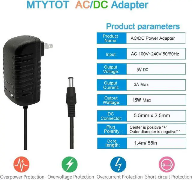 Alt view image 2 of 6 - 5V 3A DC Power Supply Adapter AC 100V240V to DC 5V 3A Max 15W 5.5x2.5mm Plug for LED Lights CCTV Routers Security Systems