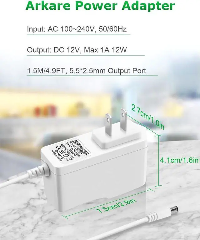 Alt view image 5 of 6 - 12V 1A Power Supply Adapter 12V 1A 0.8A 0.5A AC Adapter Charger Replacement Power Cord Wall Charger AC 100V-240V to DC 12Volt 1000mA for Security Camera BT Speaker GPS Router Scanner White