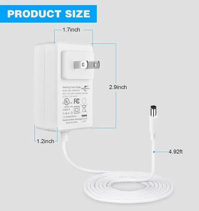 Alt view image 2 of 7 - 3A 12V Power Adapter Supply AC 100-240V to DC Transformer for LED Light Strip LCD Monitor Router Car Devices 5.5mm X 2.1mm US Plug UL Listed