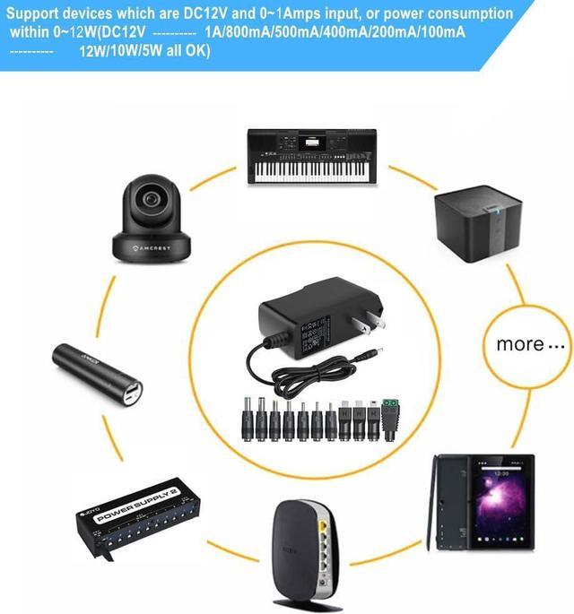 Alt view image 7 of 7 - DC12V Power Supply 1A 12V AC Adapter with 11 Changeable DC Plug Tips AC100-240V to DC12V 1000mA 800mA 600mA 500mA 400mA 200mA 100mA Charger Replacement 6FT