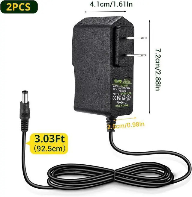 Alt view image 6 of 7 - 2 Pack DC 5V 2A Power Adapter AC 100-240V to DC 5V 2A 10W Power Supply Transformers 5.5 x 2.5mm Jack Also Compatible with 5.5x2.1mm Socket