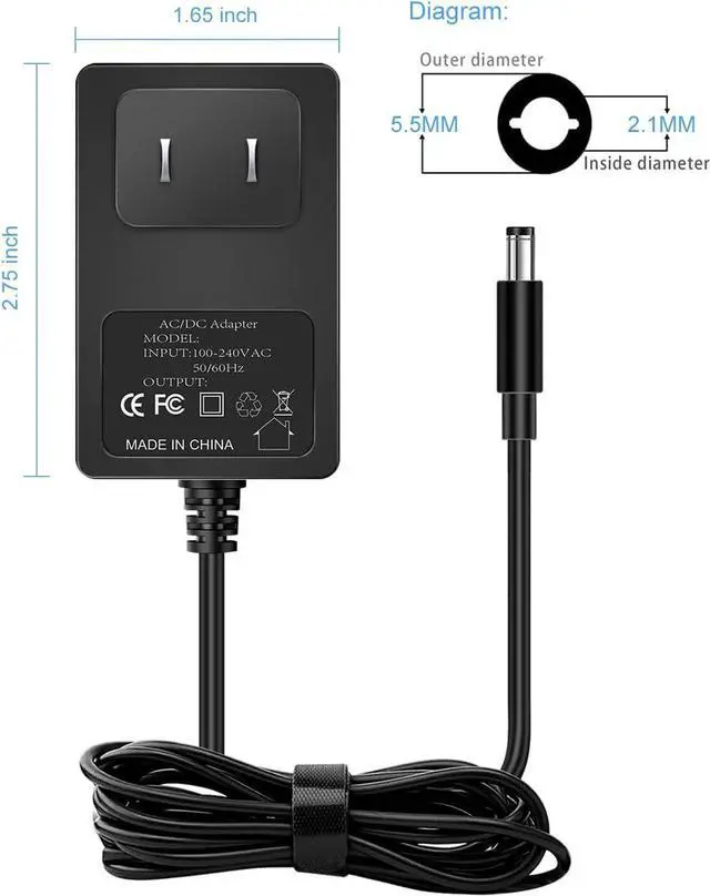 Alt view image 6 of 7 - 12V AC DC Adapter Charger Compatible with Sunpin Sylvania  Craig Cooau DBPower YOTON ieGeek Synagy Wonnie Ematic Portable DVD Players.