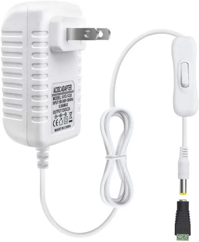 Main image of 12 Volt 2A 24W Power Supply 12V DC Power Supply with On Off Switch White Switching LED Power Adapter AC 110V to 12V Wall Wart Transformer Plug for LED Strip Lights with 5.5/2.1 DC Female Connector