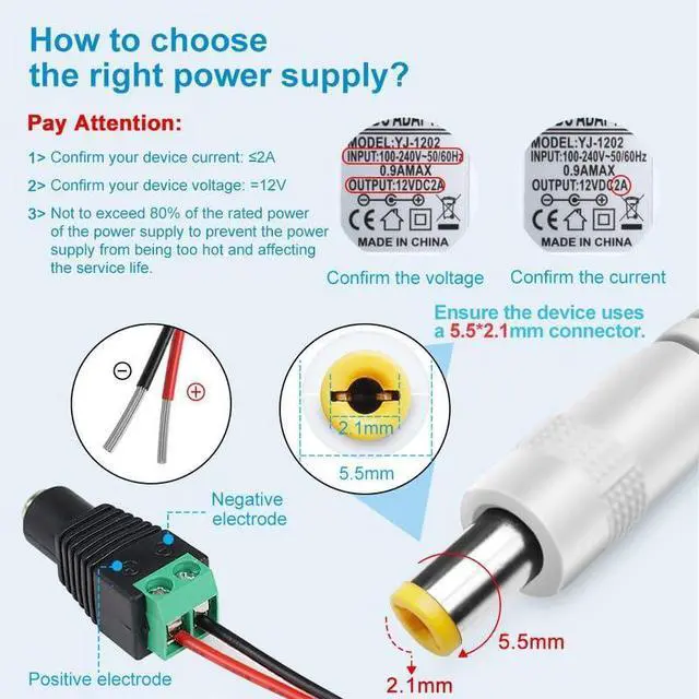 Alt view image 6 of 7 - 12 Volt 2A 24W Power Supply 12V DC Power Supply with On Off Switch White Switching LED Power Adapter AC 110V to 12V Wall Wart Transformer Plug for LED Strip Lights with 5.5/2.1 DC Female Connector