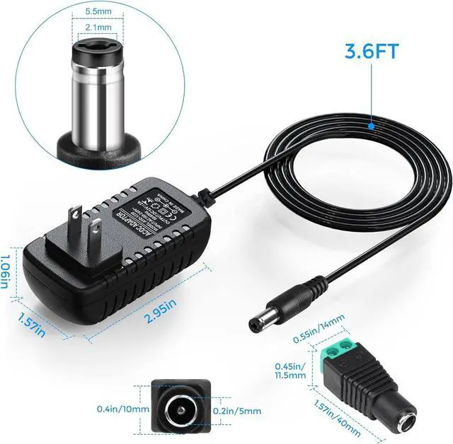 Alt view image 2 of 7 - 12V Power Supply 24W Power Adapter 110V AC to 12V 2A DC Converter Wall Plug Transformer for 12V Devices with 5.5/2.1mm DC Connector