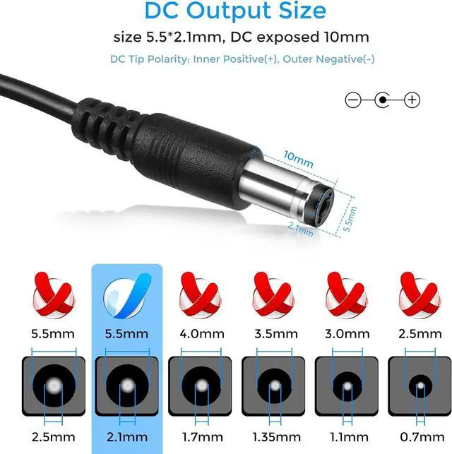 Alt view image 3 of 7 - 12V Power Supply 24W Power Adapter 110V AC to 12V 2A DC Converter Wall Plug Transformer for 12V Devices with 5.5/2.1mm DC Connector