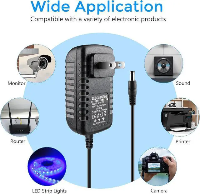 Alt view image 6 of 7 - 12V Power Supply 24W Power Adapter 110V AC to 12V 2A DC Converter Wall Plug Transformer for 12V Devices with 5.5/2.1mm DC Connector
