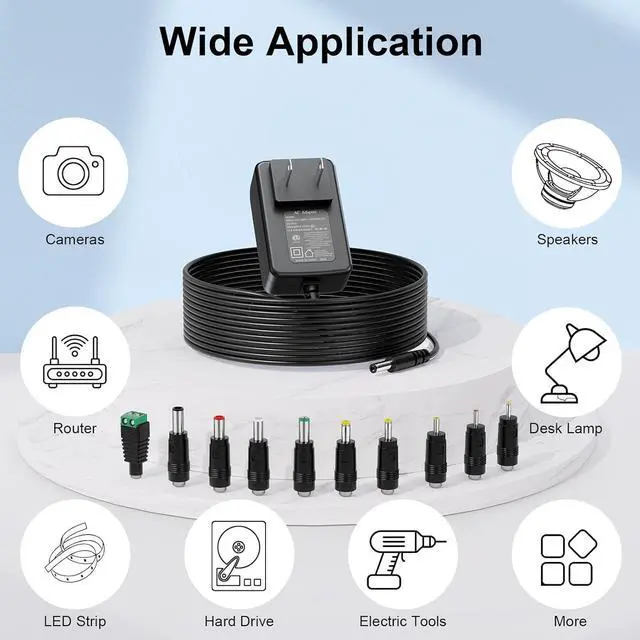 Alt view image 6 of 7 - 16V 2A 1.5A AC Adapter Power Supply 32W 10 Tips Power Cord with UL Listed Charger Replacement for Webcams Monitors Scanners Routers LED Lights