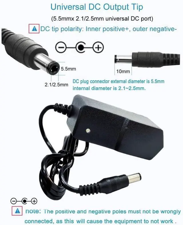 Alt view image 5 of 7 - 5V 2A DC Power Supply Adapter 10W AC/DC Wall Plug Adapter 100V-240V AC to DC 5 Volt 2Amp 1Amp Replacement Power Cord with 5.5mm*2.5mm DC tip for 5v led Strip Lights Cameras