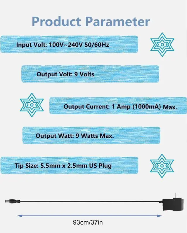 Alt view image 2 of 6 - 9V DC Power Supply 1A Universal AC Adapter 100-240V 50/60Hz to 9 Volts 1Amp Transformer DC 9V Power Cord 5.5mm x 2.5mm Plug & 10 Tips