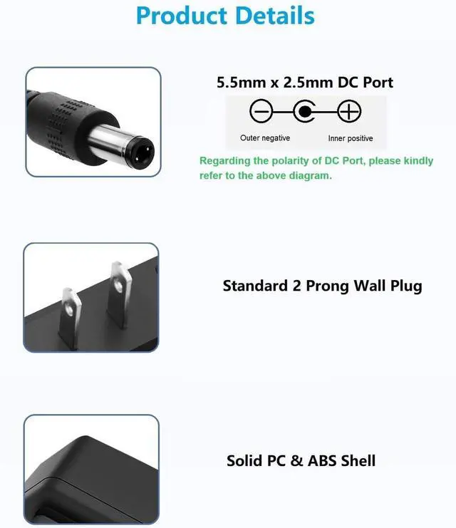 Alt view image 4 of 6 - 9V DC Power Supply 1A Universal AC Adapter 100-240V 50/60Hz to 9 Volts 1Amp Transformer DC 9V Power Cord 5.5mm x 2.5mm Plug & 10 Tips