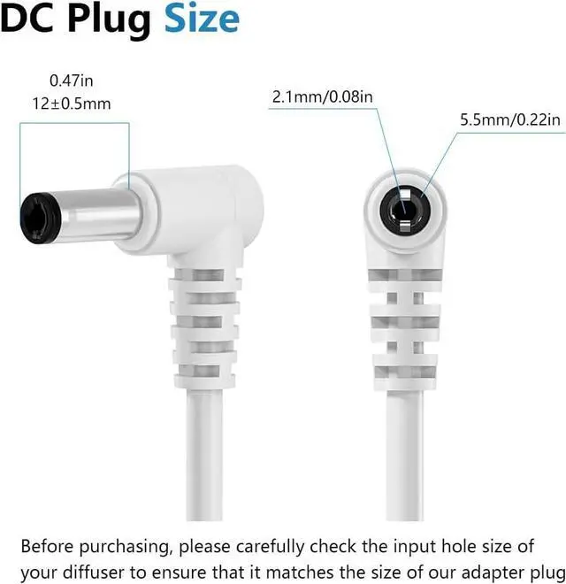 Alt view image 2 of 7 - 24V 0.5A 500mA Power Supply Adapter for Essential Oil Diffuser Aromatherapy Humidifier ETL Listed Class 2 Power Adapter 100V~240V AC to DC 24 Volt 12W Converter 5.5x2.1mm Tip 6ft Power Cord