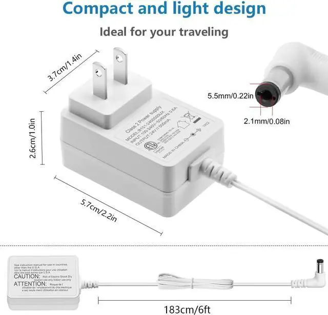 Alt view image 3 of 7 - 24V 0.5A 500mA Power Supply Adapter for Essential Oil Diffuser Aromatherapy Humidifier ETL Listed Class 2 Power Adapter 100V~240V AC to DC 24 Volt 12W Converter 5.5x2.1mm Tip 6ft Power Cord