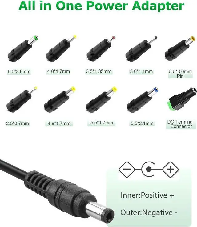 Alt view image 3 of 6 - 12V DC Power Supply Adapter 5A 60W AC/DC Wall Plug Charger AC 100V-240V to DC 12V Replacement Power Cord 5A 4A 3A 2A 1A 0.5A for LED Strip Light BT Speaker GPS Webcam Receiver with 10TIPS 4.9FT