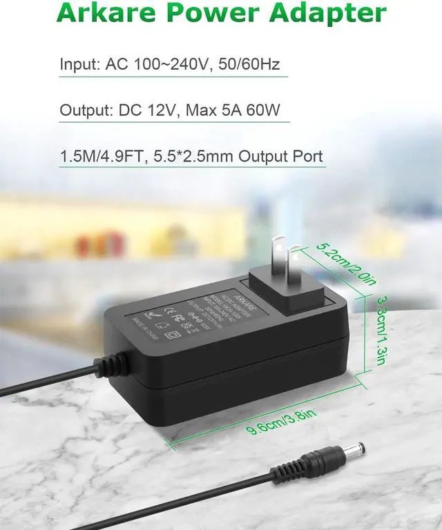 Alt view image 5 of 6 - 12V DC Power Supply Adapter 5A 60W AC/DC Wall Plug Charger AC 100V-240V to DC 12V Replacement Power Cord 5A 4A 3A 2A 1A 0.5A for LED Strip Light BT Speaker GPS Webcam Receiver with 10TIPS 4.9FT