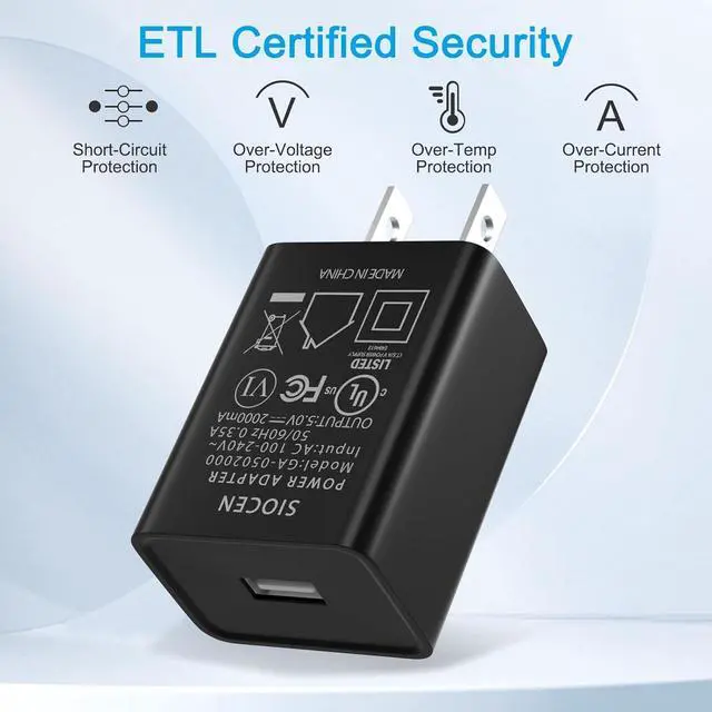 Alt view image 2 of 5 - 5V 2A USB Wall Charger Power Supply for iPhone Kindle Fire 10 8 7 6 HD Tablet Kids Edition Stick Portable Travel AC Adapter for iPad Fast Charging Cable Cord for  Galaxy LG Moto Android Phone