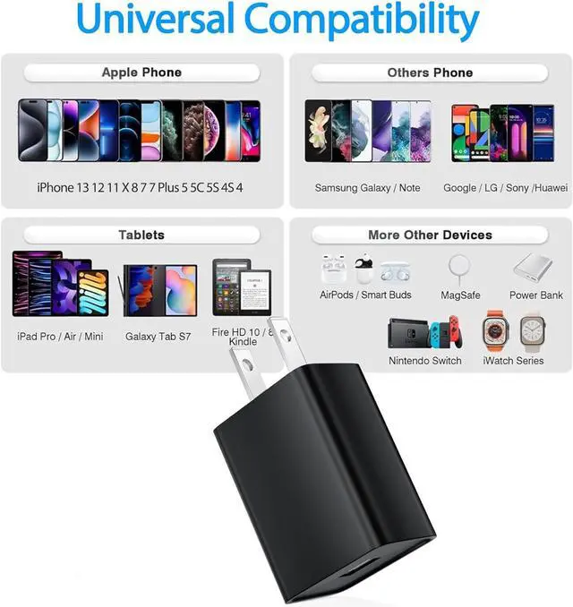 Alt view image 4 of 5 - 5V 2A USB Wall Charger Power Supply for iPhone Kindle Fire 10 8 7 6 HD Tablet Kids Edition Stick Portable Travel AC Adapter for iPad Fast Charging Cable Cord for  Galaxy LG Moto Android Phone